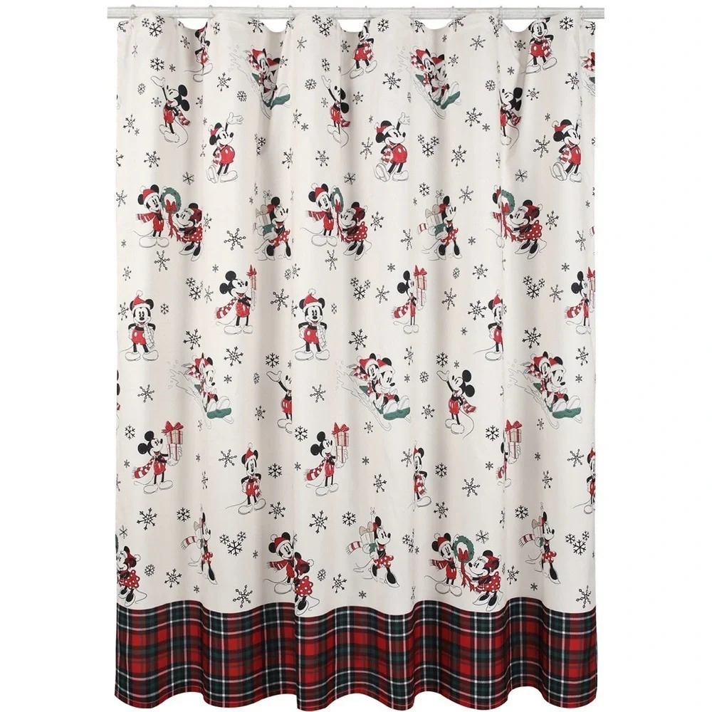 🆕 DISNEY Mickey and Minnie Shower Curtain Bath Rug  Hand Towel Bathroom Set